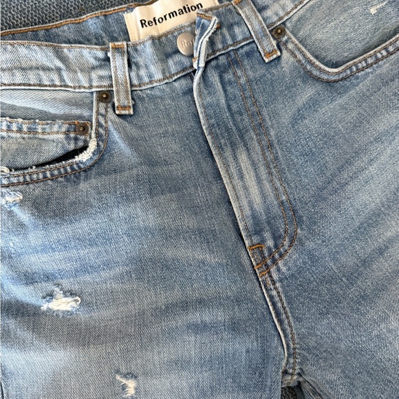 Reformation Blue Straight Leg Jeans with Distressed Details - Picture 4 of 5